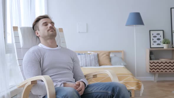 Sleeping Tired Middle Aged Man Relaxing on Casual Chair