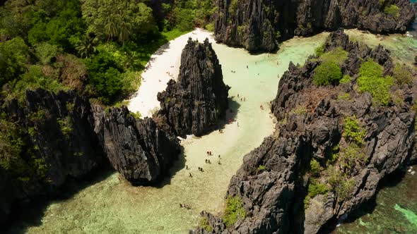 Tropical Seawater Lagoon and Beach, Philippines, El Nido.