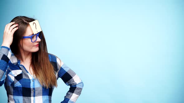 Woman Thinking Question Mark on Head