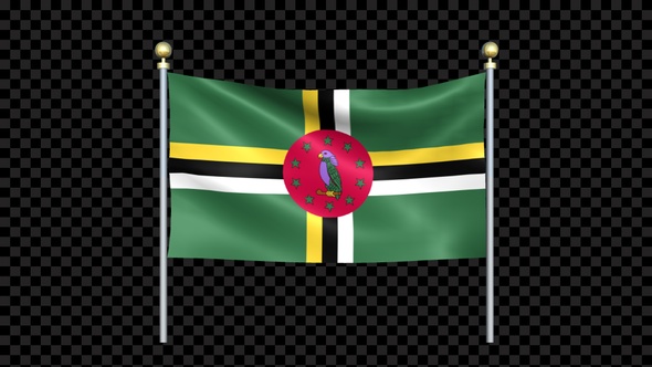 Flag Of Dominica Waving In Double Pole Looped