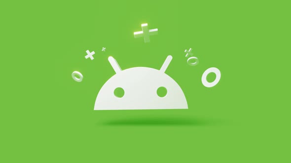 Android 3d Icon on a Simple Green Background  Seamless Animation Loop