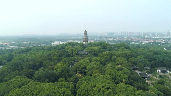 Aerial View of Leaning Yunyan Pagoda of Tiger Hill