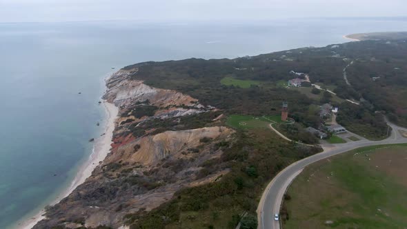 Panoramic View On The Famous Gay Head Cliffs In Cape Cod Martha's Vineyard, Massachusetts - aerial d