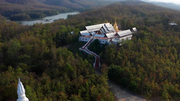 Wat Phrathat Pu Jae Buddha and Huai Mae Toek Lake in Phrae Province Thailand