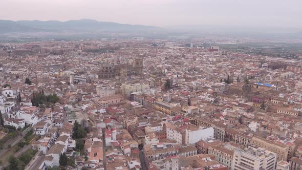 Aerial of Granada Cathedral and other buildings