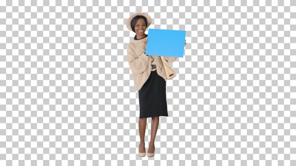 African American Woman Holding a Blank Placard, Alpha Channel