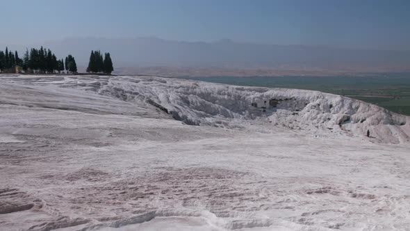 A view on white terraces of Pamukkale in Turkey