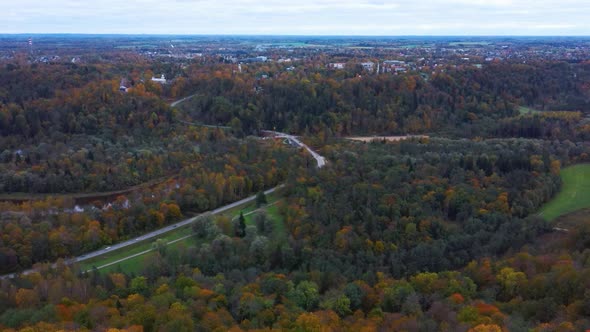 Aerial View of the Krimulda Palace in Gauja National Park Near Sigulda and Turaida, Latvia. Old Mano