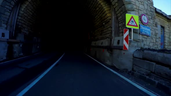 Driving across tunnel on the grossglockner road in the Alps