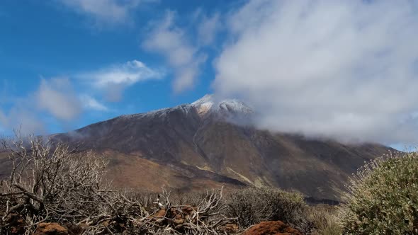 Time lapse shot of clouds at El Teide volcano in Tenerife, Canary Islands, Spain