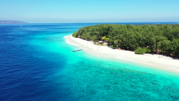 Aerial seascape of tranquil bay beach vacation by shallow sea and bright sand background of a daytri