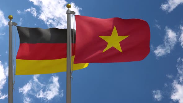 Germany Flag Vs Vietnam On Flagpole