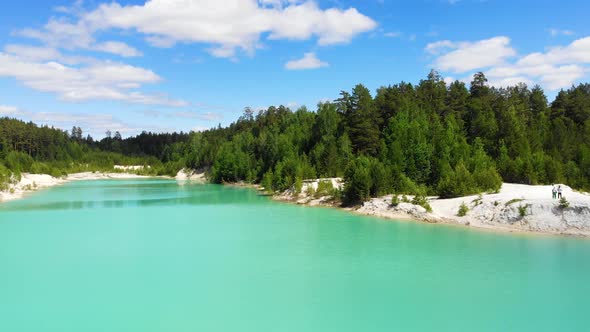 Aerial View of Artificial Lake Kaolin Open Pit and Turquoise Water