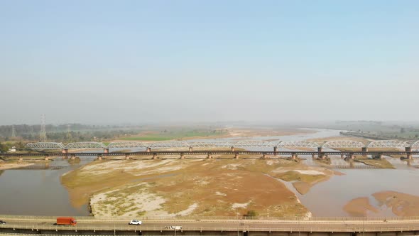 View of three bridges on the Satluj river in ludhiana, Punjab