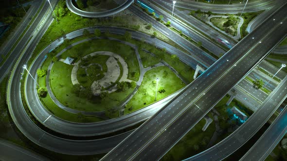 4K : Hyperlapse or Dronelapse Top view of Highway road junctions