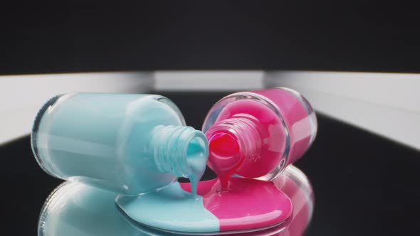 Two Bright Nail Lacquer Dripping on Mirror