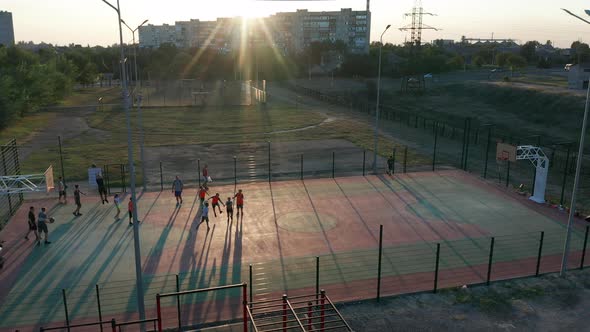 Aerial View. Park with a Basketball Field and a Training Platform, Ñ:LSports Area