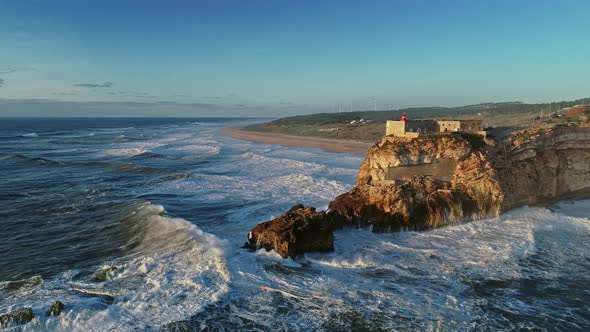 Lighthouse on Cliff with Fortress in Portugal