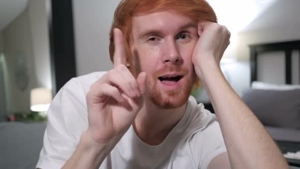 No Rejecting Casually Sitting Redhead Man Close Up