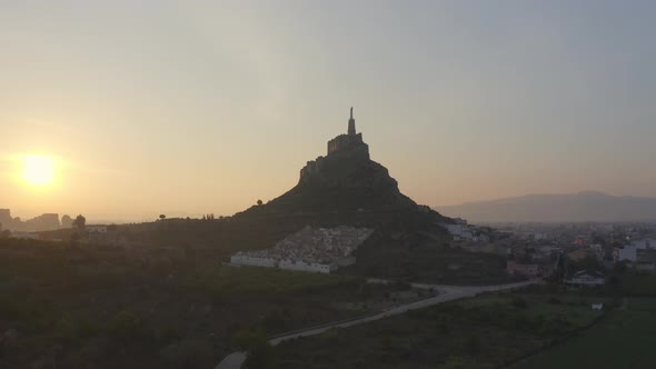 Drone Flying Forward Capturing the Christ of Monteagudo on a WideAngle