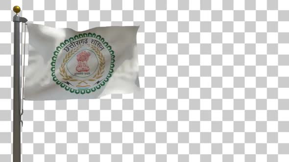 Chhattisgarh Flag (India) on Flagpole with Alpha Channel - 4K