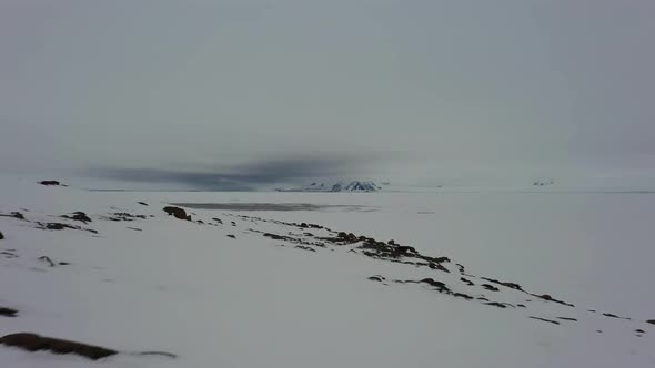 Rocks Stick Out of the Snow on the Shore