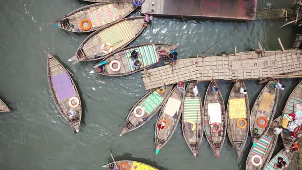 Aerial view of traditional fishing boat, Dhaka state, Bangladesh.