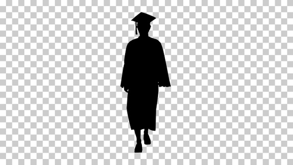 Silhouette Graduate in Cap Walking, Alpha Channel