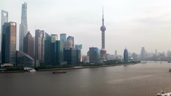 Shanghai Vessels Sail Along Huangpu River in China Timelapse