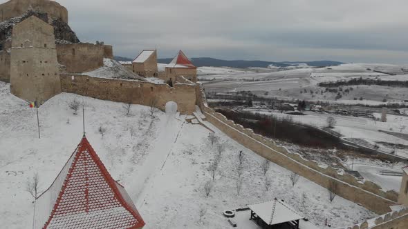 Aerial View of the Medieval Citadel of Rupea in Romania Brasov