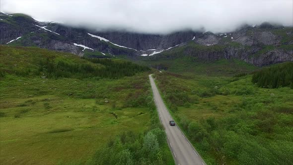 Aerial view of road on Lofoten islands