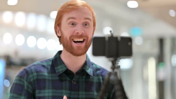 Redhead Blogger Making Video on Smartphone, Blogging 