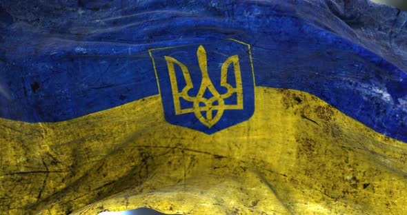 Ukrainian Damaged Flag Waving on the Wind