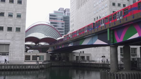 Train at Canary Wharf In London, Docklands Overground Railway