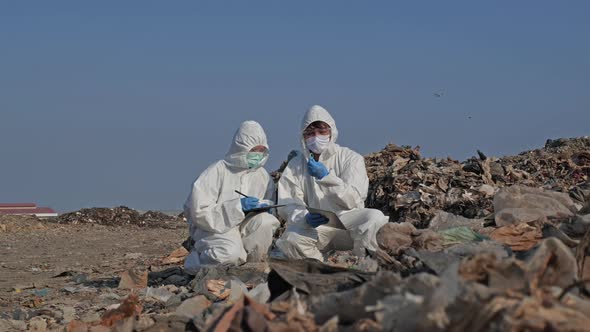 Scientist wearing protection suit