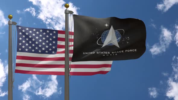 Usa Flag Vs United States Space Force Flag  On Flagpole