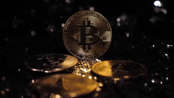Gold Bitcoin Btc Coin Lies on Silver Background