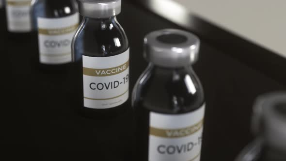 Covid19 Vaccine Manufacturingbottles Vials Passing on Conveyor Belt