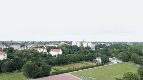 Rural Town in Germany Countryside. Establishing Aerial with Copy Space