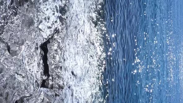 Vertical Video Sea Near the Coast  Closeup of the Coastal Seascape