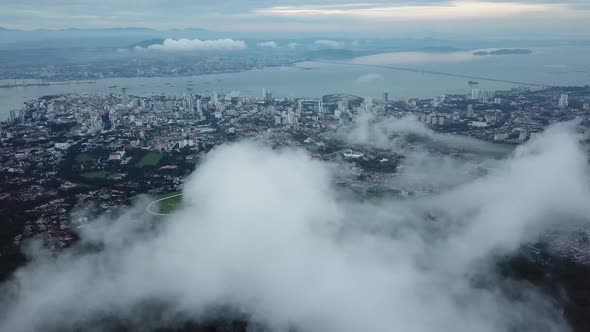 Aerial cityscape Penang Island in early morning 