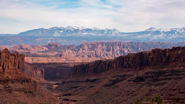 Time lapse zoom looking towards the La Sal Mountains in Moab