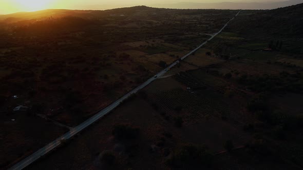 Aerial view of long road in Nerezisca dalmatian village, Brac Island, Croatia.