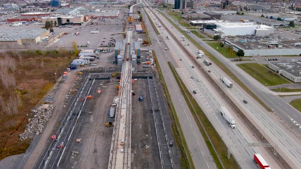 Construction site of the new Fairview Station of the Metropolitan Express Network in Montreal.