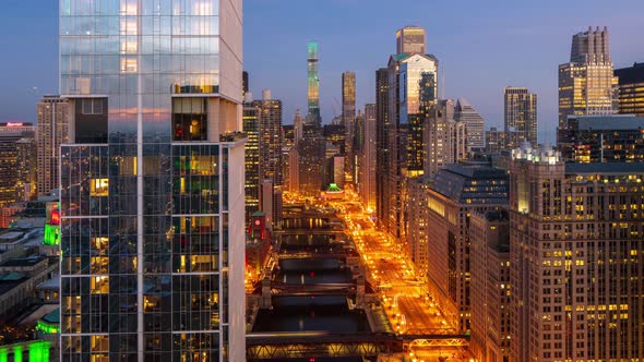 Chicago Cityscape and Riverwalk Time Lapse