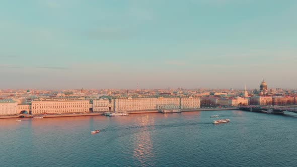 Aerial View of Incredibly Beautiful Dvortsovaya Embankment in the Center of St