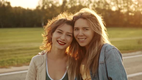 Woman Friendship Walk in the City Outdoors