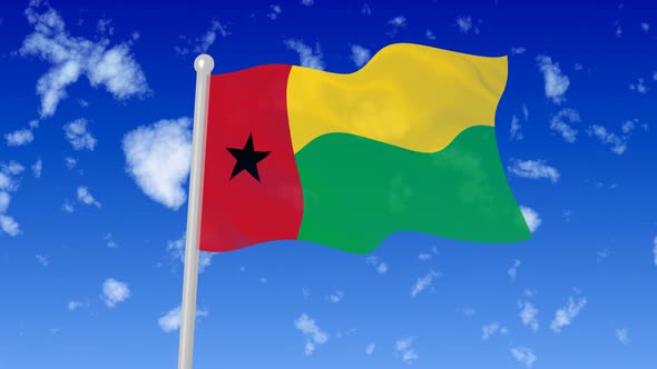 Guinea Bissau Flag Waving In The Sky With Cloud