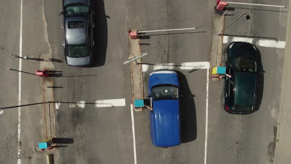 lectronic Toll Collection System. Aerial view of the entrance to the paid parking lot near the mall.