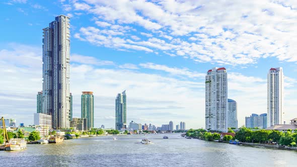 Bangkok city center financial business district and Chao Phraya River - Time Lapse
